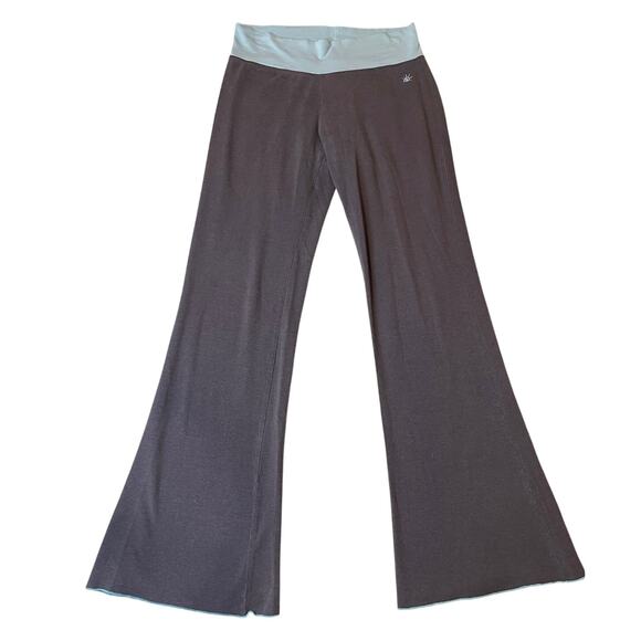 So Sporty Pants - So Sporty Y2K Gray W/ Light Blue Hem Waistband Flare Leg Yoga Pants Leggings Lg